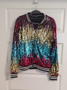 Multi-Color Sequin Bomber Jacket - Women